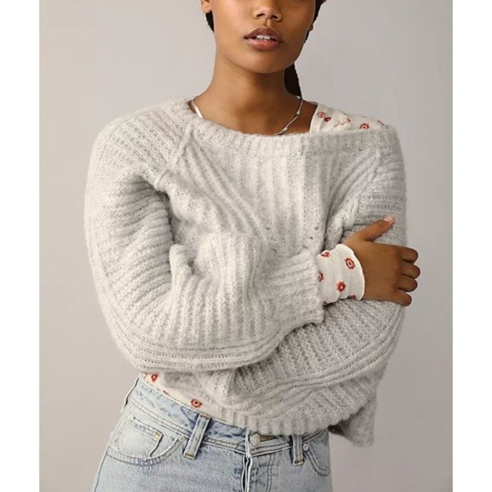 Free People Gray Chunky Pointelle Ribbed Knit Balloon Sleeve Sweater
Boho Medium